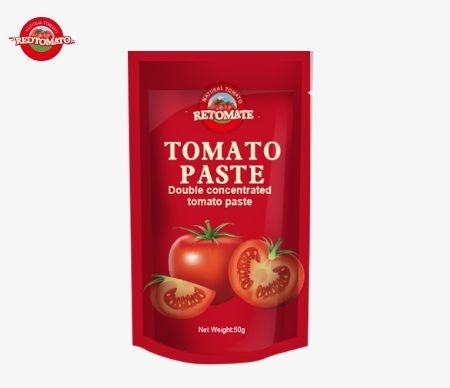 50g Stand-up-Paket mit Tomatenpaste entspricht den ISO HACCP- und BRC-Standards, um die Einhaltung der Fabrikpreise zu gewährleisten