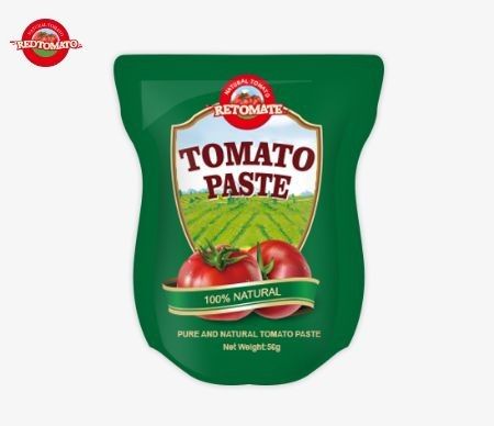 Stand-up-Tasche mit 56 g doppelt konzentrierter Tomatenpaste mit einer Reinheit von 28% bis 100%