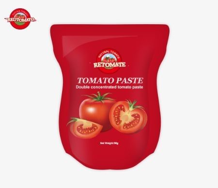 Stand-up-Tasche mit 56 g doppelt konzentrierter Tomatenpaste mit einer Reinheit von 28% bis 100%