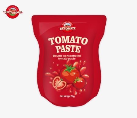 Großhandel Stand-Up-Sachet Tomatenpaste in 56g und 70g Varianten, bietet ein reines Produkt ohne Zusatzstoffe