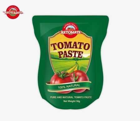 Großhandel Stand-up-Sachet Tomatenpaste in 56g Größen erhältlich bietet ein reines Produkt ohne Zusatzstoffe