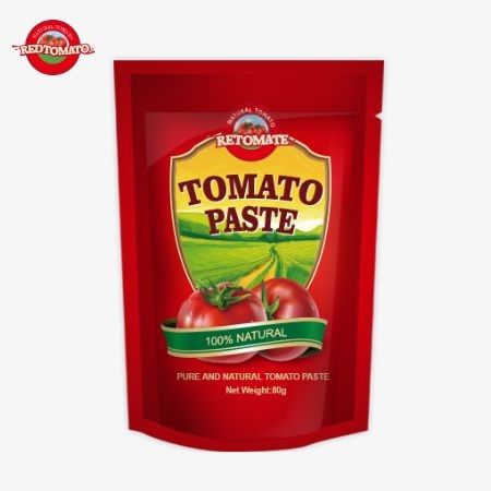 80 g doppelt konzentrierte Tomatenpaste in einem aufrecht stehenden Beutel mit einer Reinheit von 30% bis 100%