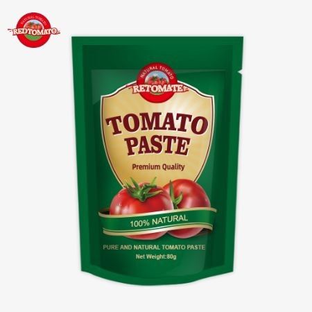 80 g Stand-up-Tasche mit doppelt konzentrierter Tomatenpaste mit einer Reinheit von 30% bis 100%