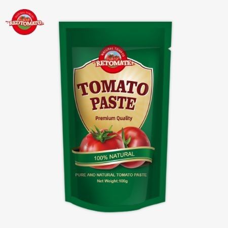 OEM Stand-up-Sachet aus 100 g doppelt konzentrierter Tomatenpaste mit einer Reinheit von 30% bis 100%