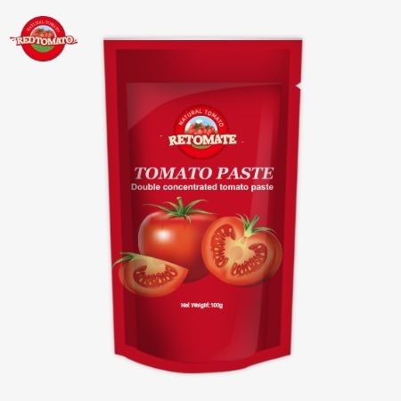 OEM 100g Stand-Up-Tasche enthält doppelt konzentrierte Tomatenpaste mit einer Reinheit von 30% bis 100%