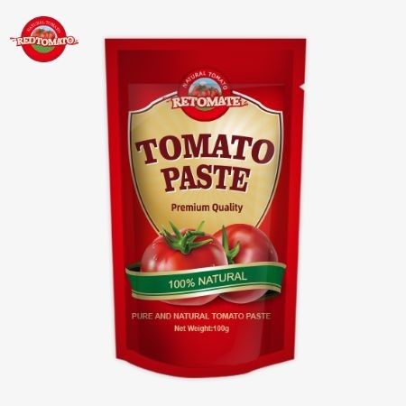 OEM 100g Stand-Up-Tasche enthält doppelt konzentrierte Tomatenpaste mit einer Reinheit von 30% bis 100%