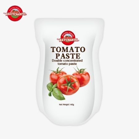 140 g Stand-up-Tasche aus süß-saurer Tomatenpaste, Reinheit zwischen 22% und 30%