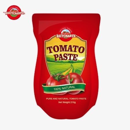 210g Tomatenpaste in Stehbeutel wird nach ISO HACCP BRC und FDA Produktionsstandards hergestellt
