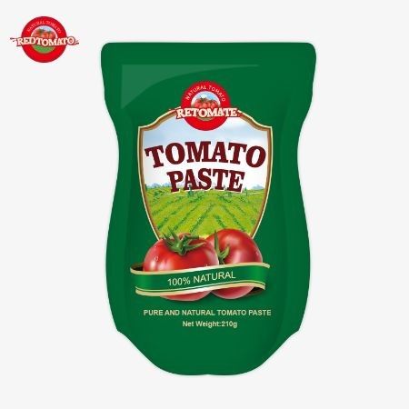 Die Produktion von 210g Steh-up-Tomatensäcke Paste erfüllt ISO HACCP BRC und FDA-Fertigungsstandards