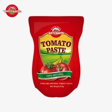 Dieser Stand-Up-Beutel enthält 250 g süße und zart Tomatenpaste mit einer Reinheit von 30% bis 100%