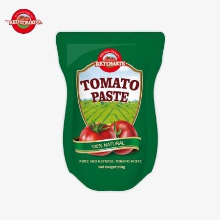Der Stand-Up-Beutel enthält 250 g süße und zart Tomatenpaste mit einem Reinheitsbereich von 30% bis 100%
