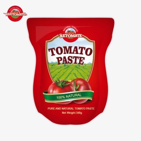Der Stand-Up-Beutel enthält 340 g süße und zart Tomatenpaste mit einem Reinheitsbereich von 30% bis 100%