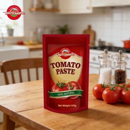 140g Stand-Up Sachet Süß-saure Tomatenpaste 26%-28% Reinheit - OEM verfügbar