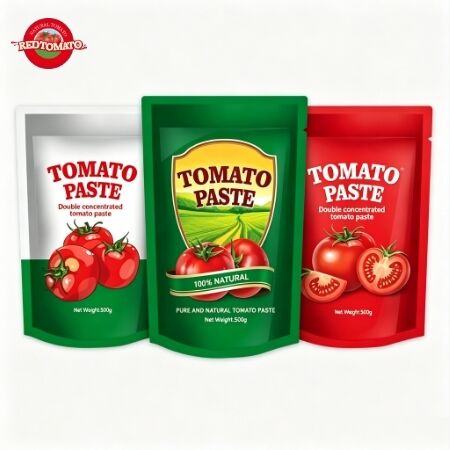 Doppelt konzentriertes Tomatenmark in 500-g-Standbeuteln mit Ausgießer für eine praktische Verwendung