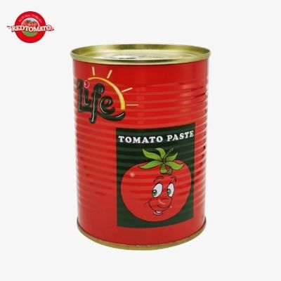 Hart geöffneter Deckel, Tomatenpaste in Dosen, 140 g pro Dosen, doppelt konzentriert