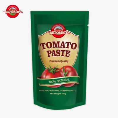 OEM Stand-up-Sachet aus 100 g doppelt konzentrierter Tomatenpaste mit einer Reinheit von 30% bis 100%