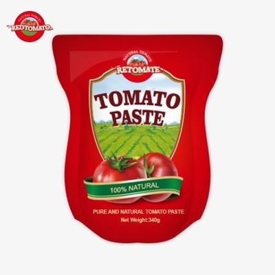 Der Stand-Up-Beutel enthält 340 g süße und zart Tomatenpaste mit einem Reinheitsbereich von 30% bis 100%