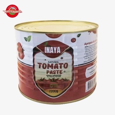 INAYA 2200g Tomatenmark in der Dose mit hartem, geöffnetem Deckel, konzentriert auf Brix 28–30 %, erhältlich mit Verpackungsdesign-Dienstleistungen.